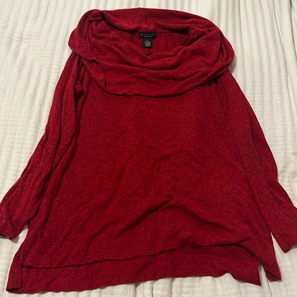 Red Cowl Neck Long Sleeve